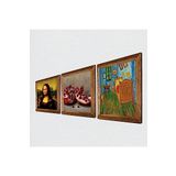 Pinecone Van Gogh Yatak Odası, Leonardo da Vinci Mona Lisa, Nar Taş Duvar Tablosu - Ahşap Çerçeveli Taş Tablo - 25x25 cm - 3 Parça Set - Dekoratif Duvar Sanatı - Modern Ev Duvar Dekoru W3-1451