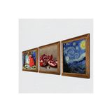 Pinecone Van Gogh Yıldızlı Gece, Kaplumbağa Terbiyecisi, Nar Taş Duvar Tablosu - Ahşap Çerçeveli Taş Tablo - 25x25 cm - 3 Parça Set - Dekoratif Duvar Sanatı - Modern Ev ve Ofis Duvar Dekoru W3-1529