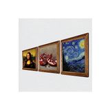 Pinecone Van Gogh Yıldızlı Gece, Leonardo da Vinci Mona Lisa, Nar Taş Duvar Tablosu - Ahşap Çerçeveli Taş Tablo - 25x25 cm - 3 Parça Set - Dekoratif Duvar Sanatı - Modern Ev Duvar Dekoru W3-1410