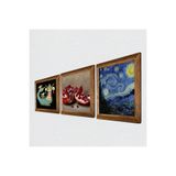 Pinecone Van Gogh Yıldızlı Gece, Şahmeran, Nar Taş Duvar Tablosu - Ahşap Çerçeveli Taş Tablo - 25x25 cm - 3 Parça Set - Dekoratif Duvar Sanatı - Modern Ev ve Ofis Duvar Dekoru W3-971
