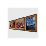 Pinecone Van Gogh Yıldızlı Gece, Satranç Oyunu, Nar Taş Duvar Tablosu - Ahşap Çerçeveli Taş Tablo - 25x25 cm - 3 Parça Set - Dekoratif Duvar Sanatı - Modern Ev ve Ofis Duvar Dekoru W3-1591