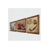 Pinecone Vav, Kelebekli Çiçek, Nar Taş Duvar Tablosu - Ahşap Çerçeveli Taş Tablo - 25x25 cm - 3 Parça Set - Dekoratif Duvar Sanatı - Modern Ev ve Ofis Duvar Dekoru W3-1156