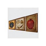 Pinecone Vav, Nazar Boncuğu, Bereket Duası Taş Duvar Tablosu - Ahşap Çerçeveli Taş Tablo - 25x25 cm - 3 Parça Set - Dekoratif Duvar Sanatı - Modern Ev ve Ofis Duvar Dekoru W3-287