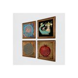 Pinecone Yaşam Çiçeği, Bereket Duası, Şahmeran Taş Duvar Tablosu - Ahşap Çerçeveli Taş Tablo - 25x25 cm - 4 Parça Set - Dekoratif Duvar Sanatı - Modern Ev ve Ofis Duvar Dekoru W4-454