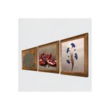 Pinecone Yaşam Çiçeği, Ebru Sanatı, Nar Taş Duvar Tablosu - Ahşap Çerçeveli Taş Tablo - 25x25 cm - 3 Parça Set - Dekoratif Duvar Sanatı - Modern Ev ve Ofis Duvar Dekoru W3-1700