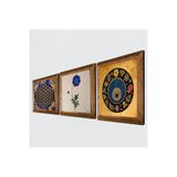 Pinecone Yaşam Çiçeği, Ebru Sanatı, Nazar Taş Duvar Tablosu - Ahşap Çerçeveli Taş Tablo - 25x25 cm - 3 Parça Set - Dekoratif Duvar Sanatı - Modern Ev ve Ofis Duvar Dekoru W3-361