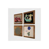 Pinecone Yaşam Çiçeği, Ebru Sanatı, Şahmeran, Nar Taş Duvar Tablosu - Ahşap Çerçeveli Taş Tablo - 25x25 cm - 4 Parça Set - Dekoratif Duvar Sanatı - Modern Ev ve Ofis Duvar Dekoru W4-765