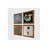 Pinecone Yaşam Çiçeği, Ebru Sanatı, Şahmeran Taş Duvar Tablosu - Ahşap Çerçeveli Taş Tablo - 25x25 cm - 4 Parça Set - Dekoratif Duvar Sanatı - Modern Ev ve Ofis Duvar Dekoru W4-463
