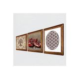 Pinecone Yaşam Çiçeği, Hayat Ağacı, Nar Taş Duvar Tablosu - Ahşap Çerçeveli Taş Tablo - 25x25 cm - 3 Parça Set - Dekoratif Duvar Sanatı - Modern Ev ve Ofis Duvar Dekoru W3-925