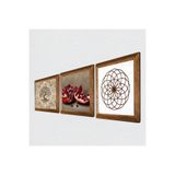 Pinecone Yaşam Çiçeği, Hayat Ağacı, Nar Taş Duvar Tablosu - Ahşap Çerçeveli Taş Tablo - 25x25 cm - 3 Parça Set - Dekoratif Duvar Sanatı - Modern Ev ve Ofis Duvar Dekoru W3-926