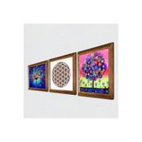 Pinecone Yaşam Çiçeği, Hayat Ağacı Taş Duvar Tablosu - Ahşap Çerçeveli Taş Tablo - 25x25 cm - 3 Parça Set - Dekoratif Duvar Sanatı - Modern Ev ve Ofis Duvar Dekoru W3-340
