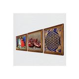Pinecone Yaşam Çiçeği, Kaplumbağa Terbiyecisi, Nar Taş Duvar Tablosu - Ahşap Çerçeveli Taş Tablo - 25x25 cm - 3 Parça Set - Dekoratif Duvar Sanatı - Modern Ev ve Ofis Duvar Dekoru W3-1542