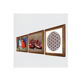 Pinecone Yaşam Çiçeği, Kaplumbağa Terbiyecisi, Nar Taş Duvar Tablosu - Ahşap Çerçeveli Taş Tablo - 25x25 cm - 3 Parça Set - Dekoratif Duvar Sanatı - Modern Ev ve Ofis Duvar Dekoru W3-1544