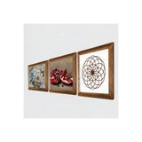 Pinecone Yaşam Çiçeği, Kelebekli Çiçek, Nar Taş Duvar Tablosu - Ahşap Çerçeveli Taş Tablo - 25x25 cm - 3 Parça Set - Dekoratif Duvar Sanatı - Modern Ev ve Ofis Duvar Dekoru W3-1163
