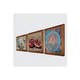 Pinecone Yaşam Çiçeği, Kelebekli Çiçek, Nar Taş Duvar Tablosu - Ahşap Çerçeveli Taş Tablo - 25x25 cm - 3 Parça Set - Dekoratif Duvar Sanatı - Modern Ev ve Ofis Duvar Dekoru W3-1172