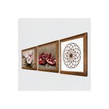 Pinecone Yaşam Çiçeği, Kelebekli Çiçek, Nar Taş Duvar Tablosu - Ahşap Çerçeveli Taş Tablo - 25x25 cm - 3 Parça Set - Dekoratif Duvar Sanatı - Modern Ev ve Ofis Duvar Dekoru W3-1242