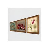 Pinecone Yaşam Çiçeği, Lale Ebru Sanatı, Nar Taş Duvar Tablosu - Ahşap Çerçeveli Taş Tablo - 25x25 cm - 3 Parça Set - Dekoratif Duvar Sanatı - Modern Ev ve Ofis Duvar Dekoru W3-1629
