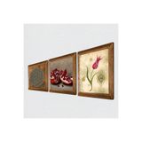 Pinecone Yaşam Çiçeği, Lale Ebru Sanatı, Nar Taş Duvar Tablosu - Ahşap Çerçeveli Taş Tablo - 25x25 cm - 3 Parça Set - Dekoratif Duvar Sanatı - Modern Ev ve Ofis Duvar Dekoru W3-1638