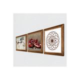 Pinecone Yaşam Çiçeği, Leonardo da Vinci At Heykeli, Nar Taş Duvar Tablosu - Ahşap Çerçeveli Taş Tablo - 25x25 cm - 3 Parça Set - Dekoratif Duvar Sanatı - Modern Ev ve Ofis Duvar Dekoru W3-1313