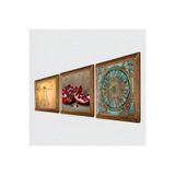 Pinecone Yaşam Çiçeği, Leonardo da Vinci Vitruvius Adamı, Nar Taş Duvar Tablosu - Ahşap Çerçeveli Taş Tablo - 25x25 cm - 3 Parça Set - Dekoratif Duvar Sanatı - Modern Ev ve Ofis Duvar Dekoru W3-1375