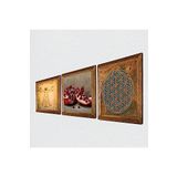 Pinecone Yaşam Çiçeği, Leonardo da Vinci Vitruvius Adamı, Nar Taş Duvar Tablosu - Ahşap Çerçeveli Taş Tablo - 25x25 cm - 3 Parça Set - Dekoratif Duvar Sanatı - Modern Ev ve Ofis Duvar Dekoru W3-1401