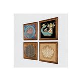 Pinecone Yaşam Çiçeği, Lotus Çiçeği, Şahmeran Taş Duvar Tablosu - Ahşap Çerçeveli Taş Tablo - 25x25 cm - 4 Parça Set - Dekoratif Duvar Sanatı - Modern Ev ve Ofis Duvar Dekoru W4-474