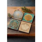 Pinecone Yaşam Çiçeği, Lotus Çiçeği, Sri Yantra Taş Bardak Altlığı Masaüstü Koruyucu Altlık 4'lü Set 10x10cm