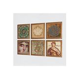 Pinecone Yaşam Çiçeği, Mandala, Lotus Çiçeği, Mozaik Serisi Taş Duvar Tablosu - Ahşap Çerçeveli Taş Tablo - 25x25 cm - 6 Parça Set - Dekoratif Duvar Sanatı - Modern Ev ve Ofis Duvar Dekoru W6-54
