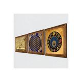 Pinecone Yaşam Çiçeği, Nazar Boncuğu, Gustav Klimt Hayat Ağacı Taş Duvar Tablosu - Ahşap Çerçeveli Taş Tablo - 25x25 cm - 3 Parça Set - Dekoratif Duvar Sanatı - Modern Ev ve Ofis Duvar Dekoru W3-359