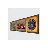 Pinecone Yaşam Çiçeği, Nazar Boncuğu, Nar Taş Duvar Tablosu - Ahşap Çerçeveli Taş Tablo - 25x25 cm - 3 Parça Set - Dekoratif Duvar Sanatı - Modern Ev ve Ofis Duvar Dekoru W3-1606