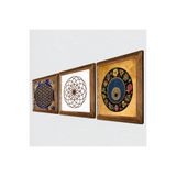 Pinecone Yaşam Çiçeği, Nazar Boncuğu Taş Duvar Tablosu - Ahşap Çerçeveli Taş Tablo - 25x25 cm - 3 Parça Set - Dekoratif Duvar Sanatı - Modern Ev ve Ofis Duvar Dekoru W3-367