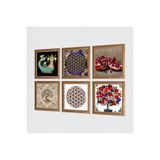 Pinecone Yaşam Çiçeği, Şahmeran, Hayat Ağacı, Nar, Nar Ağacı Taş Duvar Tablosu - Ahşap Çerçeveli Taş Tablo - 25x25 cm - 6 Parça Set - Dekoratif Duvar Sanatı - Modern Ev ve Ofis Duvar Dekoru W6-69