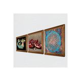 Pinecone Yaşam Çiçeği, Şahmeran, Nar Taş Duvar Tablosu - Ahşap Çerçeveli Taş Tablo - 25x25 cm - 3 Parça Set - Dekoratif Duvar Sanatı - Modern Ev ve Ofis Duvar Dekoru W3-1004