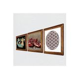 Pinecone Yaşam Çiçeği, Şahmeran, Nar Taş Duvar Tablosu - Ahşap Çerçeveli Taş Tablo - 25x25 cm - 3 Parça Set - Dekoratif Duvar Sanatı - Modern Ev ve Ofis Duvar Dekoru W3-995