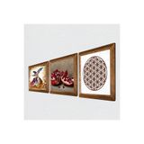 Pinecone Yaşam Çiçeği, Semazen, Nar Taş Duvar Tablosu - Ahşap Çerçeveli Taş Tablo - 25x25 cm - 3 Parça Set - Dekoratif Duvar Sanatı - Modern Ev ve Ofis Duvar Dekoru W3-872