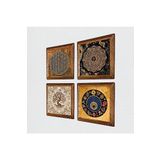 Pinecone Yaşam Çiçeği, Sri Yantra, Nazar, Hayat Ağacı Taş Duvar Tablosu - Ahşap Çerçeveli Taş Tablo - 25x25 cm - 4 Parça Set - Dekoratif Duvar Sanatı - Modern Ev ve Ofis Duvar Dekoru W4-540