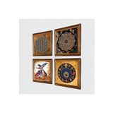 Pinecone Yaşam Çiçeği, Sri Yantra, Nazar, Semazen Taş Duvar Tablosu - Ahşap Çerçeveli Taş Tablo - 25x25 cm - 4 Parça Set - Dekoratif Duvar Sanatı - Modern Ev ve Ofis Duvar Dekoru W4-538