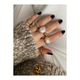Pinery Jewels İri Renkli Taşlı Altın Kaplama Çoklu Yüzük Seti