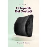 Pinevo Ergonomik Visco Bel Destek Yastığı – Sandalye ve Araç Için Ortopedik Lumbar Bel Desteği - Siyah