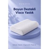 Pinevo Ortopedik Visco Boyun Destek Yastığı Ergonomik Uyku Yastığı 45X31X10/7 cm - Beyaz