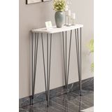Pinhal Home 60 cm Beyaz Dresuar Kahve Köşesi Konsol Modern Raf Metal Boru Gümüş Ayaklı