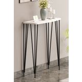 Pinhal Home 60 cm Beyaz Dresuar Kahve Köşesi Konsol Modern Raf Metal Boru Siyah Ayaklı