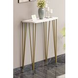 Pinhal Home 80cm Beyaz Dresuar Kahve Köşesi Konsol Modern Raf Metal Boru Gold Ayaklı