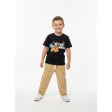 Pini Co Erkek Çocuk Animals Ön ve Sırt Baskılı Siyah T-Shirt ve Sarı Çizgili Pantolon Takım - 5 - 6 Yaş