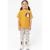 Pini Co Kız Çocuk Hardal Tavşan Baskılı T-Shirt ve Kareli Figürlü Pantolon Takım - Sarı - 7 - 8 Yaş