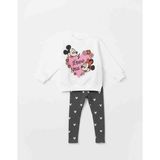 Pini Co Kız Çocuk Mickey Minnie Baskılı Sweatshirt ve Kalp Desenli Fitilli Tayt Alt Üst Takım - 5 - 6 Yaş - 0-Gri