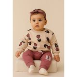 Pinico Kız Bebek Lale Baskılı Sweatshirt & Eşofman Alt Takım - Pembe - Krem - 6 - 9 Ay