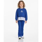 Pinico Kız Çocuk Çiçek Desenli Katkat Sweatshirt ve Fitilli Paça Pantolon Takımı - Lacivert - 3 - 4 Yaş