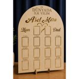 PİNK DESİGN KİTCHEN Kişiye Özel İlk Yılım Bebek Albümü ,14 Fotoğraf Bölmeli 50x40 cm MDF Anı Panosu, Bebek Odası Duvar Dekoru