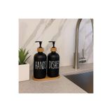 PİNK DESİGN KİTCHEN Lotion 2’li Mutfak Sıvı Sabunluk Seti 500ml+500ml Bambu Tepsili